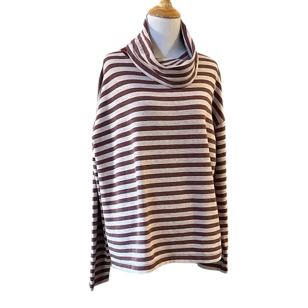 J. CREW FACTORY FUNNEL NECK OVERSIZED STRIPED SWEATSHIRT RED OFF WHITE SIZE M